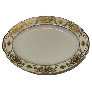 Wiss China Oval Platter Cream White Gold Filigree Porcelain Vintage Serving Tray